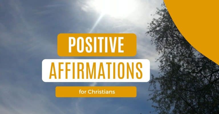 Sun shining in the sky with a tree in the corner and the text positive affirmations for Christians on it